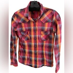Panhandle Slim, Plaid Western Shirt, Pearl Snaps. Size Small